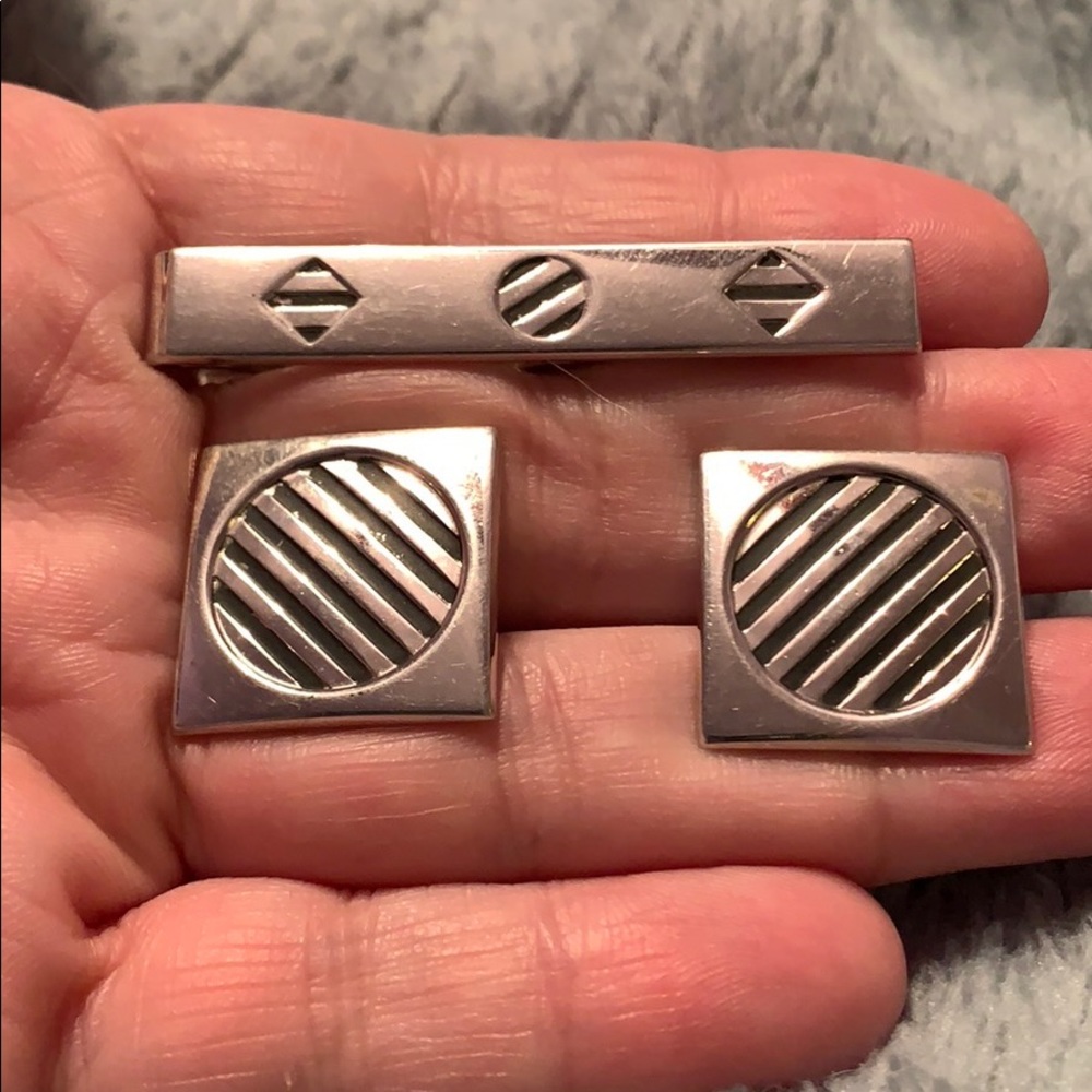 Swank Mid-century Modern Cufflinks & Tie Bar